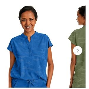 Healing hands blue camo scrub top